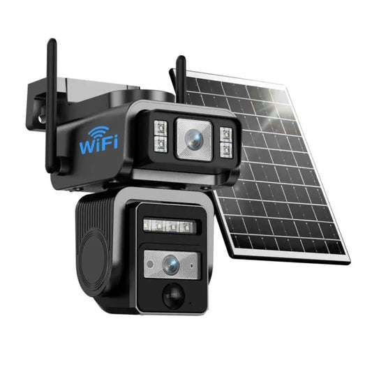 🌞 Dual-Lens Solar Security Camera - 24/7 Wireless Protection