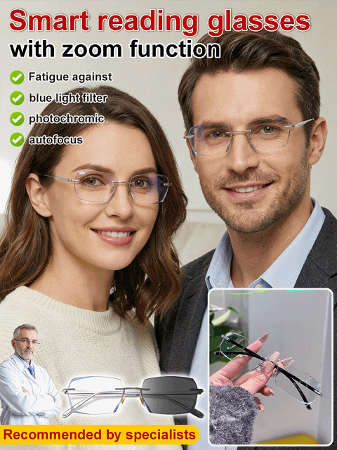 Transition Reading Glasses | Anti Blue Light & UV Block Rimless Eyeglasses, Ultra-Light 15g for Presbyopia & Digital Eye Strain