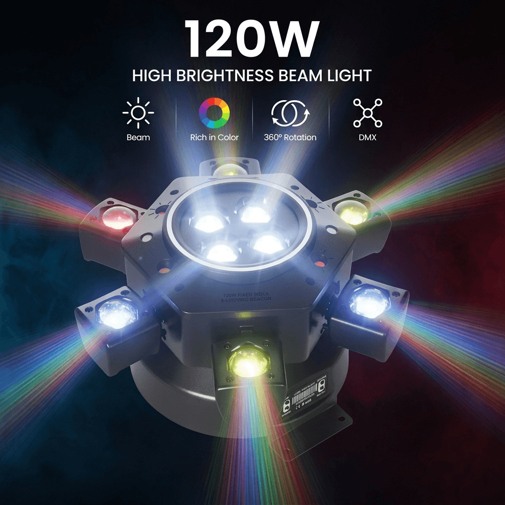 6-Beam Spider Moving Head Stage Light (RGBW & Laser)